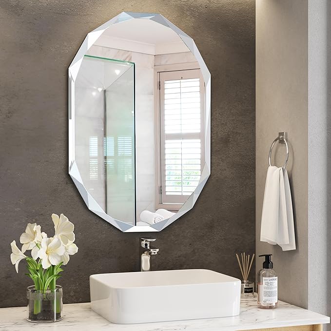 Silver Wall Mirror-Beveled Edge Frameless Mirror for Bathroom, Vanity, Bedroom, Rectangle Mirrors（24X36inch）