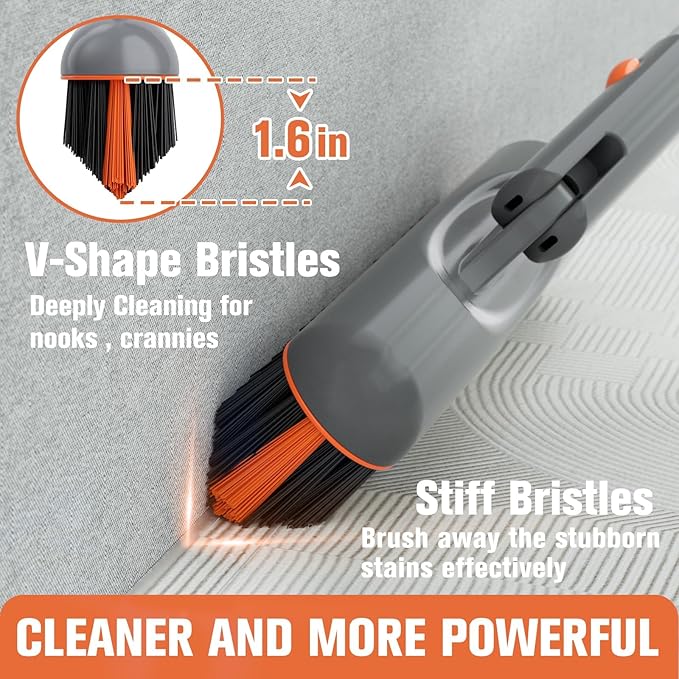 Eazer Grout Brush with Long Handle, 180°Rotation Tile Grout Cleaning Brush, V-Shape Shower Scrubber Cleaner, Stiff Bristle for Cleaning Bathroom Tile Floors - 53in