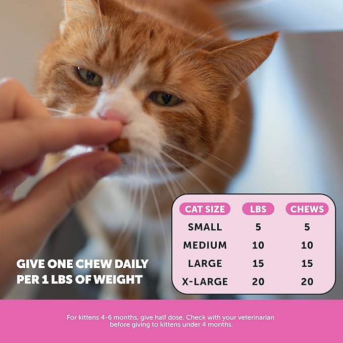 Cat Multivitamin Chews - Cat Treats for Health + Immune, Joint Support, Skin & Coat, and Digestion - Omega 3s, Lysine & Probiotics for Cats, Vitamins for Cats - Chicken (90-Day Supply)