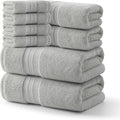 REDKISS Grey Towel Set of 8-100% Cotton Luxury Bath Towels Set for Bathroom, 600 GSM Highly Absorbent Bathroom Towel with 2 Large Bath Sheet, 2 Hand, 4 Washcloths, Grey Shower Towels for Dorm