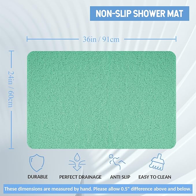 Non-Slip Bathtub Mat, Anti Slip Shower Mat, Fast Drying Bathtub Mats, Foot Scrubber Mat, Anti Slip Mat for Tub, Floor, Bathroom, Kitchen, Home, Hotel (Light Green 36"×24")