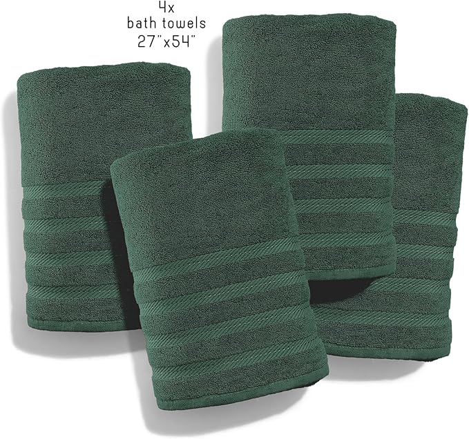 Hearth & Harbor Bath Towels for Bathroom - 100% Ring Spun Cotton Luxury Bathroom Towels - Soft & Highly Absorbent 4 Bath Towels, Hunter Green