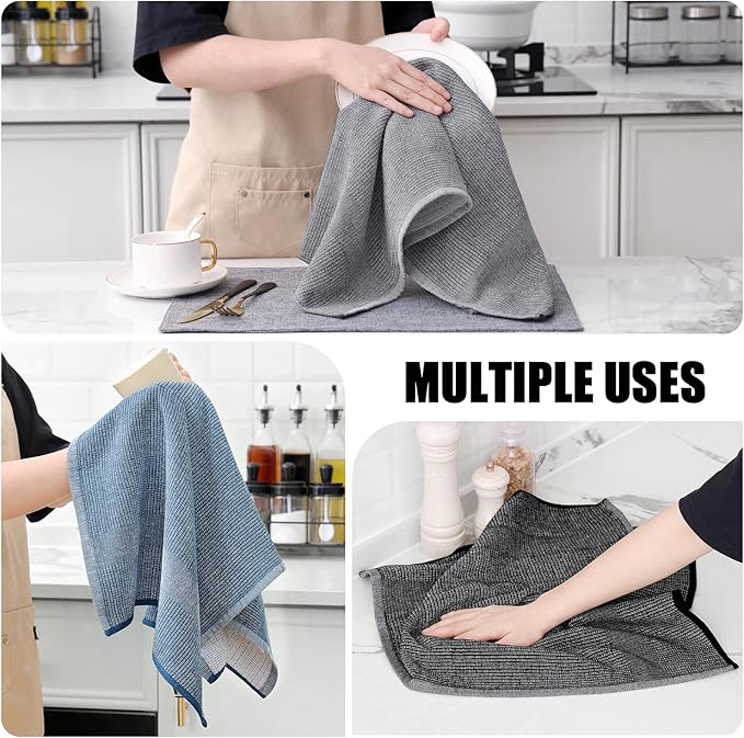 Homaxy Premium Kitchen Towels(18”x 28”, 6 Pack), Large Cotton Kitchen Hand Towels, Flat and Terry Dish Towels, 380 GSM Highly Absorbent Tea Towel Set with Hanging Loop, Navy Blue/Grey/Black