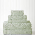 Modern Threads 6 Piece Jacquard/Solid Towel Set-Medallion Swirl Soft Jade