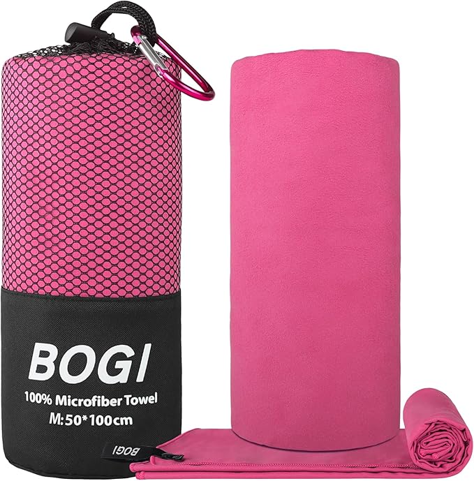 BOGI Microfiber Travel Sports Towel-Quick Dry Towel, Soft Lightweight Microfiber Camping Towel Absorbent Compact Travel Towel for Camping Gym Beach Bath Yoga Swimming Backpacking (M:40''x20''-Hpink)