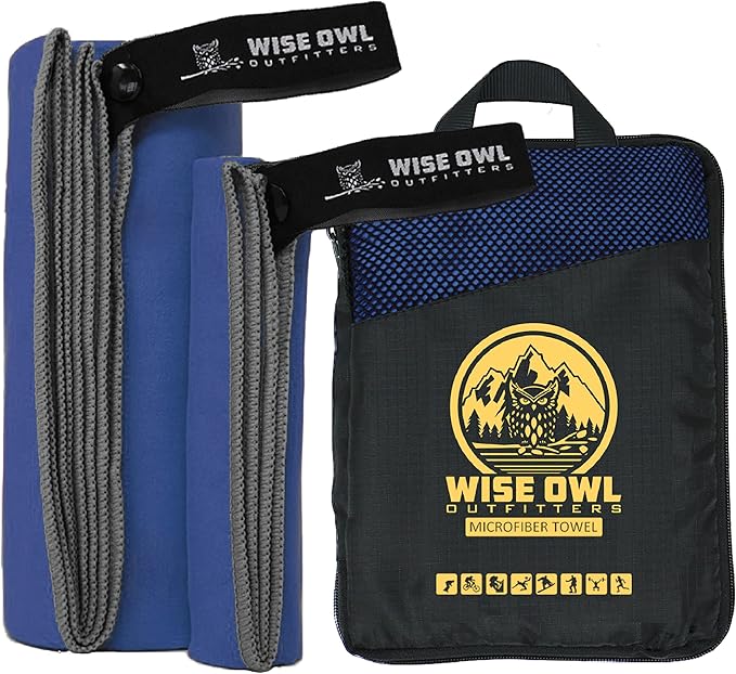 Wise Owl Outfitters Microfiber Camping Towel - Quick Dry Towel for Travel, Backpacking, Hiking, Beach, Gym & Yoga - Compact, Fast Drying & Lightweight
