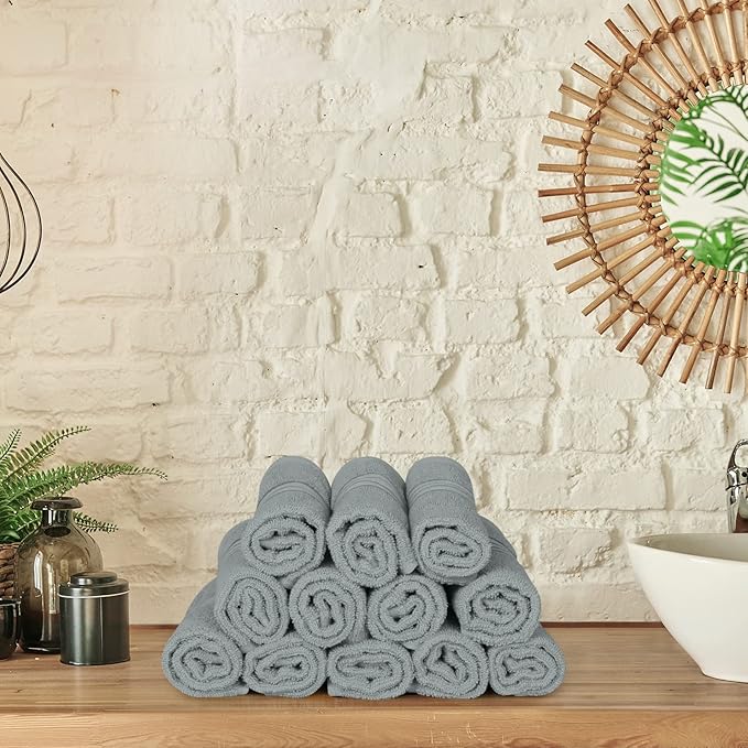 Utopia Towels 12 Pack Premium Wash Cloths Set, 12 by 12 Inches, 100% Cotton Ring Spun, Highly Absorbent and Soft Feel Washcloths for Bathroom, Spa, Gym, and Face, Cool Grey