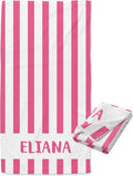 Ships Next Day - Personalized Beach Towel for Kids & Adults - Printed in USA - Custom Towels with Picture and Text - Quick Dry Pool Towels - Cotton/Poly Blend - 30" x 60" - Cabana Stripes
