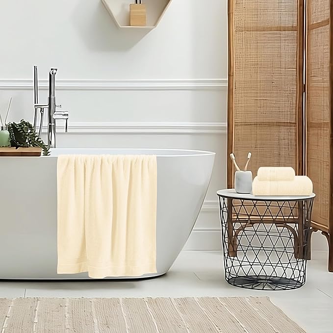 Belizzi Home Ultra Soft 3 Pack Cotton Towel Set, Contains a Bath Towel 28x55 inch, a Hand Towel 16x24 inch & a Wash Coth 12x12 inch, Ideal Everyday use, Compact & Lightweight - Ivory