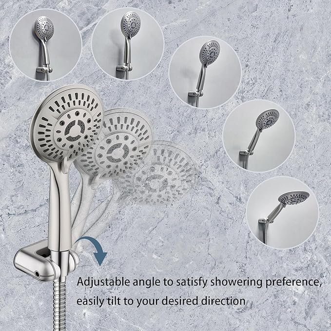 BRIGHT SHOWERS Shower Head Holder Wall Mount, Adjustable Handheld Shower Wand Holder with Universal Fit and Angle Adjustment, Brushed Nickel