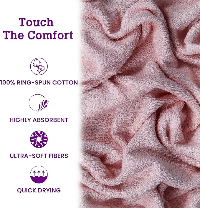 Casa Lino 100% Cotton Hand Towels for Bathroom - Soft, Highly Absorbent & Quick Dry Kitchen Towels - Gym Towel Set - Travel Towel Set - 24" x 16" - Pack of 4 - (Blush Pink)