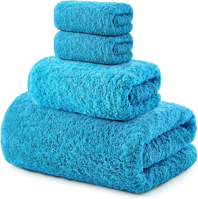 REDKISS Luxury Bath Towel Set of 4, 100% Cotton 900 GSM Premium Bathroom Towels, Ultra Soft, Highly Absorbent & Quick Dry Bath Sheets, No Shedding, Hotel & Home Spa Towel Sets for Adults - Blue