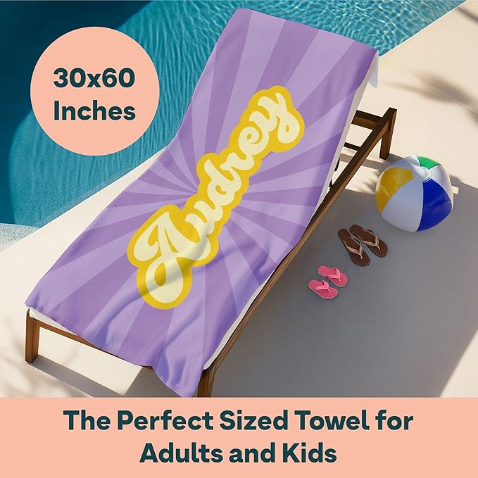 Winslow & Brody Ships Next Day - Personalized Beach Towel for Kids & Adults - Printed in USA - Custom Towels with Picture and Text - Quick Dry Pool Towels - Cotton/Poly Blend - 30" x 60" - Retro