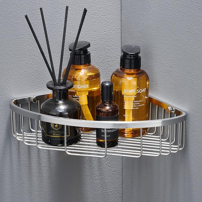 Bathroom Shower Caddy Corner Shelf, Corner-Hollow Design, Ultra Sturdy Rust-Proof Stainless Steel Shelf Organizer Shampoo Holder, Wall Mounted Storage Rack for Bathroom, Brushed Nickel