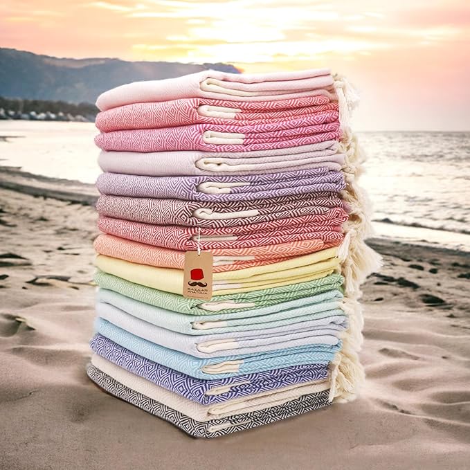 Bazaar Anatolia Turkish Beach Towel – 100% Cotton, Quick Dry, Sand Free Towel for Bathroom, Camping, Travel, Peach – Oversized 71x39 Inches – Diamond Coral