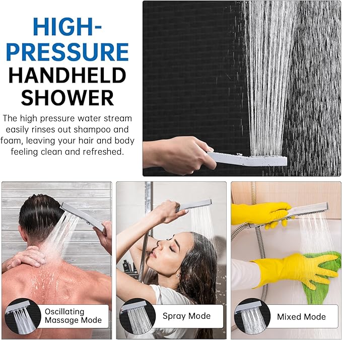 G-Promise All Metal 12 Inch Shower Head with Massage Mode Handheld, Rain Shower Head with Handheld Spray Combo, 3-Way Diverter with Pause Setting, 11 Inch Adjustable Extension Arm (Chrome)