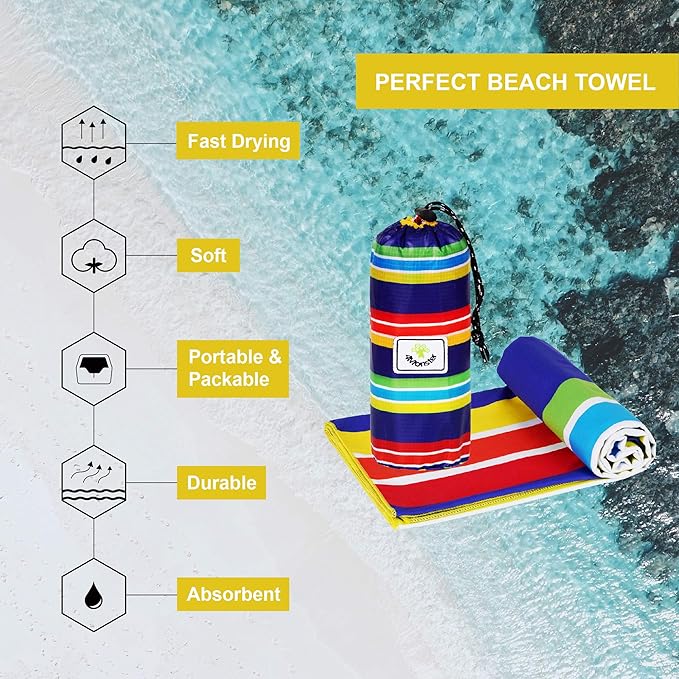 4Monster Microfiber Beach Towel Quick Dry,Super Absorbent Lightweight Travel Towel for Swimmers, Sand Free Camping Towel, Beach Towels for Pool,Swim,Water Sports,Yoga