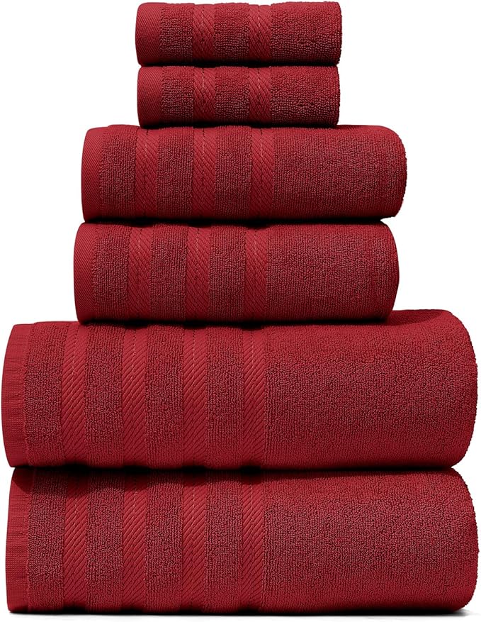 Hearth & Harbor Bath Towels for Bathroom - 100% Ring Spun Cotton Luxury Bathroom Towels - Soft & Highly Absorbent Bath Towels Set, 6 Piece Set, Red