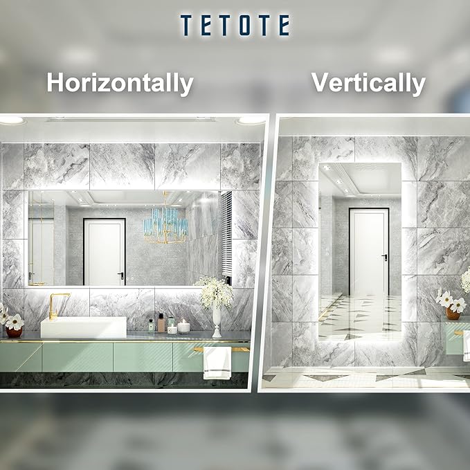 TETOTE 60 x 28 Inch LED Backlit Mirror with Light Bathroom Vanity Lighted Mirror,Anti-Fog,Dimmalbe,CRI90+,Waterproof,Wall Mounted