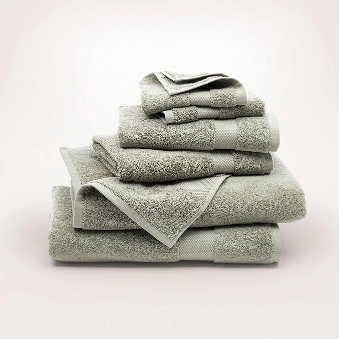 BOLL & BRANCH Plush Bath Towel Set - Sageleaf - 6 Piece - Includes 2 Bath Towels, 2 Hand Towels & 2 Washcloths - 100% Organic Cotton - Ultra Soft & Luxurious - Quick Absorbing