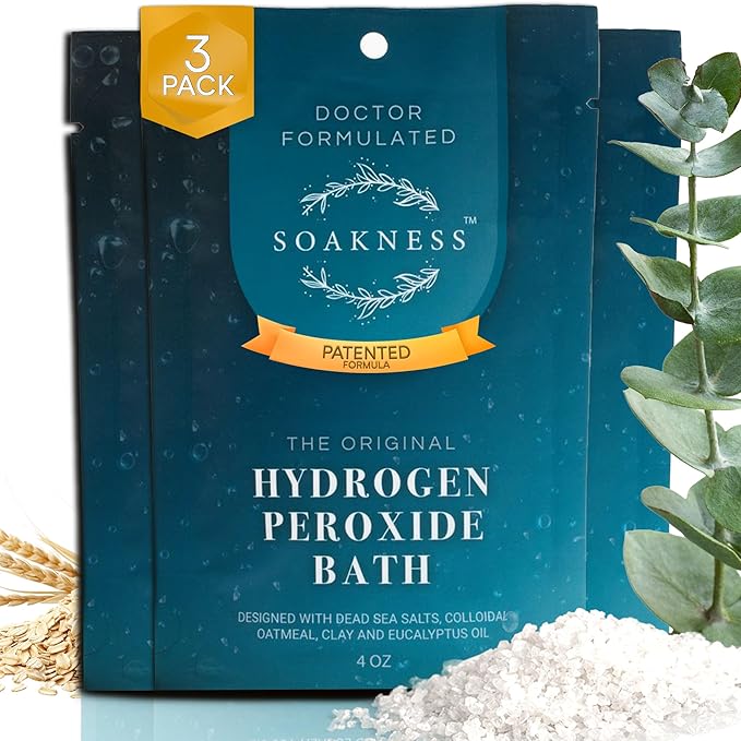 Hydrogen Peroxide Epsom Salt Bath Soak - USA-Made – Patented Bath Salts, Muscle Recovery, & Skin Detoxification – Magnesium Salts for Bathing - Doctor Formulated Pure Epsom Salt (3-Pack)