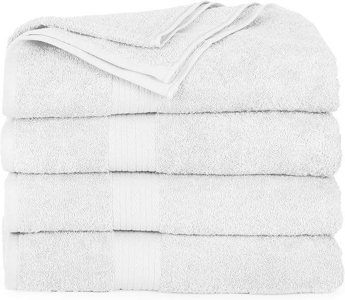 Ample Decor Bath Towels 30 X 54 Inch 600 GSM 100% Cotton Bathroom Towel Soft Absorbent - 4pcs - Christmas White
