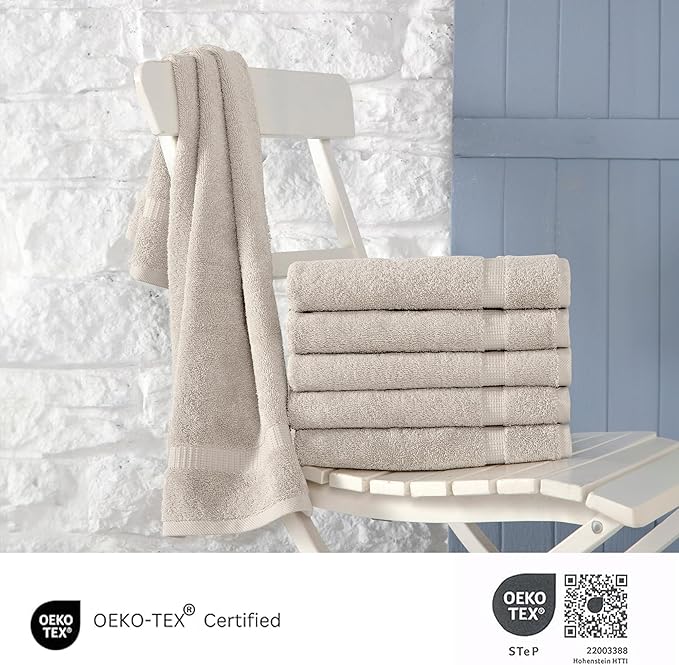 SALBAKOS 100% Turkish Cotton Hand Towel Set of 6 16x30 inch | Heirloom Quality | Hotel & Spa Collection | Ultra Soft, Super Absorbent, Long Lasting Hand Towels | Made in Turkey (Stone, 6 Hand Towels)