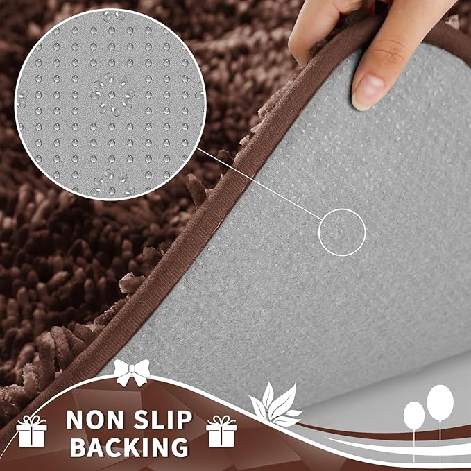 Yimobra Toilet Rugs U Shaped Washable, Extra Thick Soft Absorbent Chenille Contour Bathroom Rugs for Toilet 24x24 Inch, Quick Dry Non Slip Toilet Mat for Bath Floor, Brown