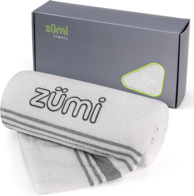 Zumi 100% Cotton Quick Dry Large Travel Towel - Soft, Thin, Compact, Highly Absorbent, Lightweight Camping Towel for Beach, Gym, Bath, Shower, Swimming, Dorm, RV - White