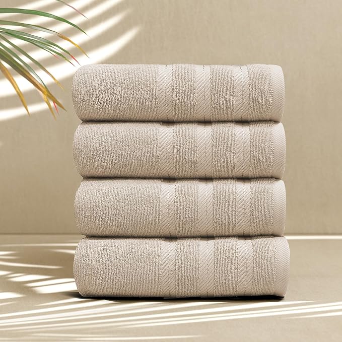 Hearth & Harbor Luxury Hand Towels - 100% Ring Spun Cotton Hand Towels for Bathroom, Shower, Spa, Soft & Absorbent Towels, 4 Piece Set, Beige