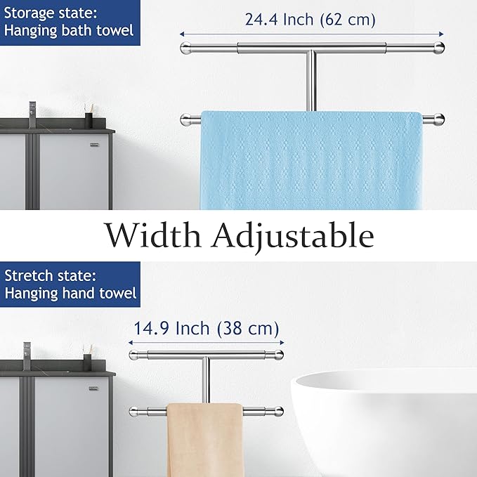 Kayfia 40" Standing Towel Rack with Weighted Marble Base, Width Adjustable & Taller Bathroom Towel Rack Stand, 2-Tier Towel Racks for Bathroom, Multiple Spaces Stainless Steel Brushed Finish