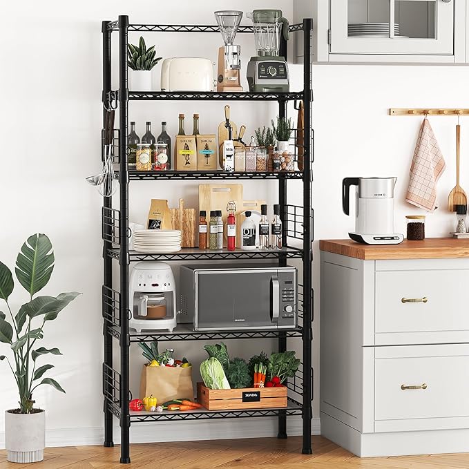 FUTASSI Metal Storage Rack, Storage Organizer Shelves for Kitchen, Bathroom, Living Room, Balcony and Garage, 5 Tiers Narrow Bookshelf, 21.2" W x 9.4" D x 59.2" H, Load 400lbs, Black
