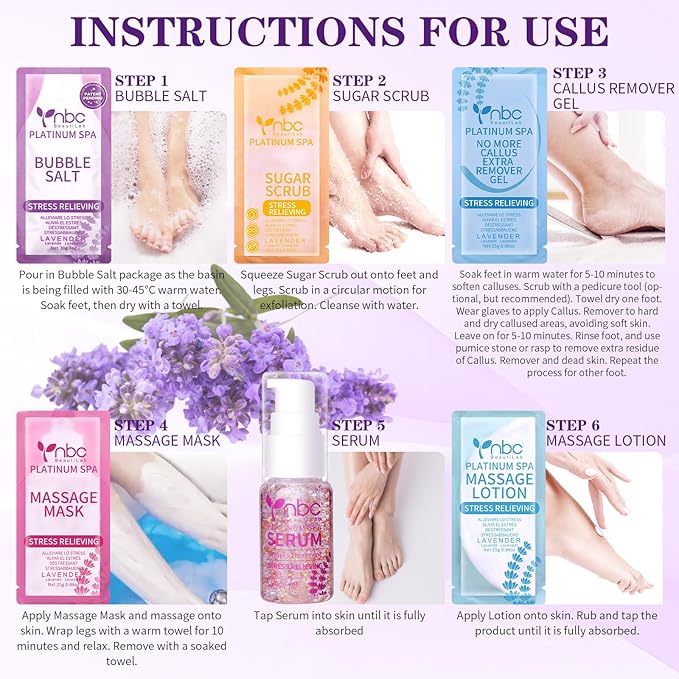 Pedicure Foot Soak Set - Upgraded 6 in 1 Foot Spa, Foot Bath Spa, Pedicure Kit for Tired & Dry Cracked Feet, Athletes Feet, Bad Odor, Softens Calluses (3 Set Lavender)