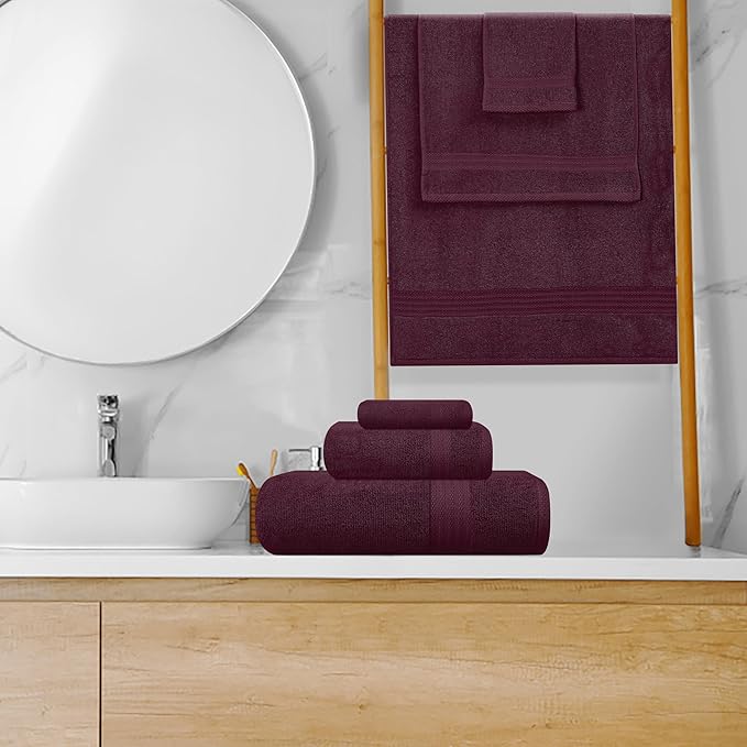 GLAMBURG Ultra Soft 8-Piece Towel Set - 100% Pure Ringspun Cotton, Contains 2 Oversized Bath Towels 27x54, 2 Hand Towels 16x28, 4 Wash Cloths 13x13 - Ideal for Everyday use, Hotel & Spa - Burgundy