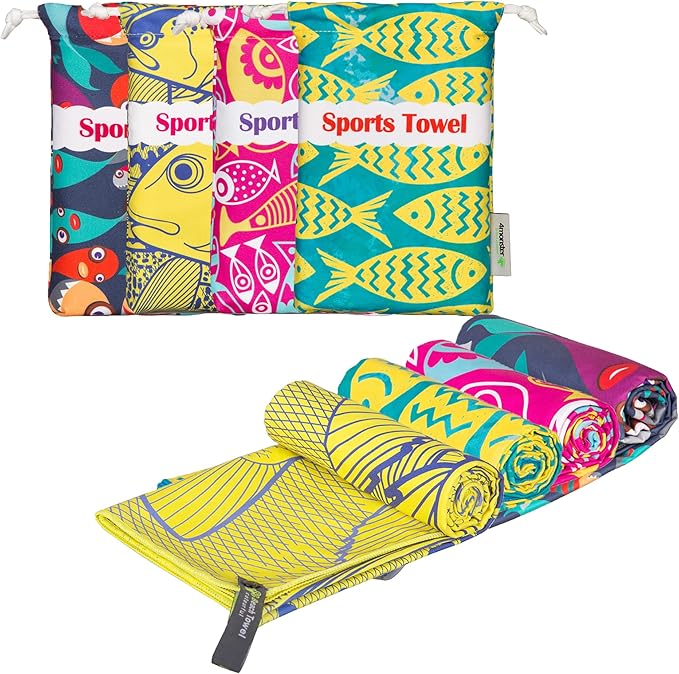4Monster Microfiber Beach Towel Quick Dry,Super Absorbent Lightweight Travel Towel for Swimmers, Sand Free Camping Towel, Beach Towels for Pool,Swim,Water Sports,Yoga