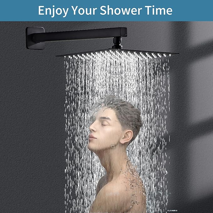 Shower Faucet Set, Black shower system with Square Rainfall Shower head, Handheld Wall Mounted Showerhead and Waterfall Tub Spout, 12 Inch, Metal Shower Faucet Trim Repair Kits