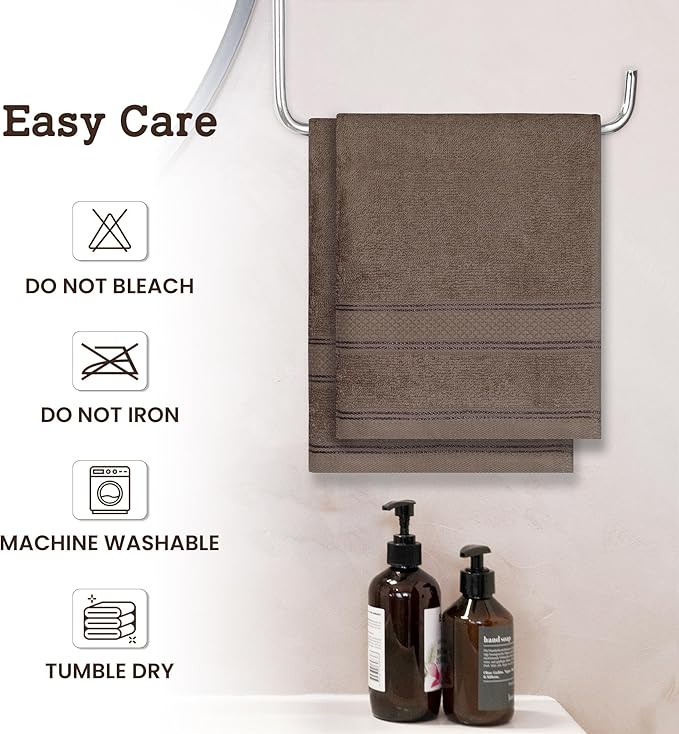 Casa Lino 100% Cotton Hand Towels for Bathroom - Soft, Highly Absorbent & Quick Dry Kitchen Towels - Gym Towel Set - Travel Towel Set - 24" x 16" - Pack of 4 - (Brown)