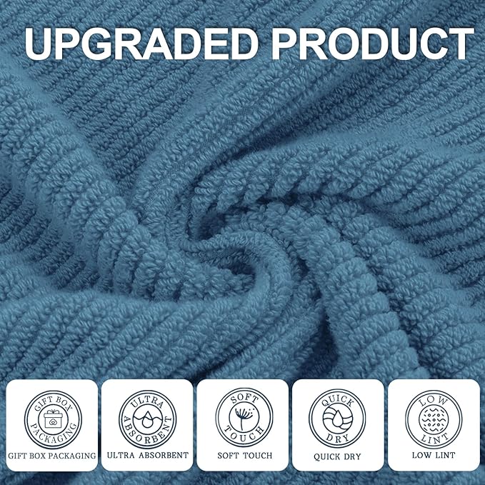 VOOVA & MOVAS Hand Towels for Bathroom Set of 4, Large 18" x 28", 100% Cotton | Lightweight | Thick | Quick Dry | Soft | Absorbent, Bath Hand Towels for Bathroom, Towel Gift Set, Dark Blue