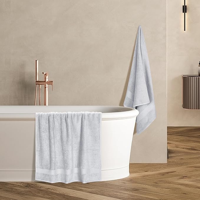 GLAMBURG Premium Cotton 4 Pack Bath Towel Set - 100% Pure Cotton - 4 Bath Towels 27x54 - Ideal for Everyday use - Ultra Soft & Highly Absorbent - Light Grey