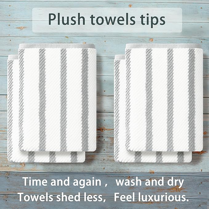 Grey and White Bath Towels (4PC, Large 30"x56") - Cotton | Hotel Quality | Lightweight | Thick | Soft | Absorb, Striped Towels for Bathroom, Quick Dry Towel for Shower, Gray and White Stripe