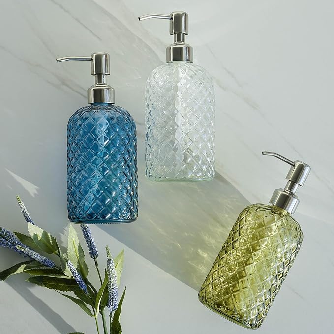 JASAI 18Oz Tea Green Soap Dispenser with Rust Proof Pump, Refillable Glass Soap Dispenser for Bathroom & Kitchen to Dispense Dish Soap, Hand soap, Lotion.