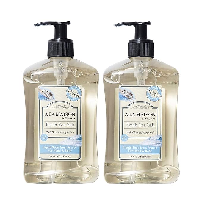 A LA MAISON de Provence Fresh Sea Salt Liquid Hand and Body Soap (Pack of 2) With Olive Oil, Coconut Oil and Vitamin E, 16.9 fl oz Each
