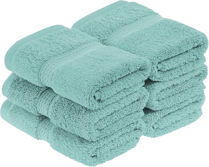 Superior Egyptian Cotton Pile Face Towel/Washcloth Set of 6, Ultra Soft Luxury Towels, Thick Plush Essentials, Absorbent Heavyweight, Guest Bath, Hotel, Spa, Home Bathroom, Shower Basics, Turquoise