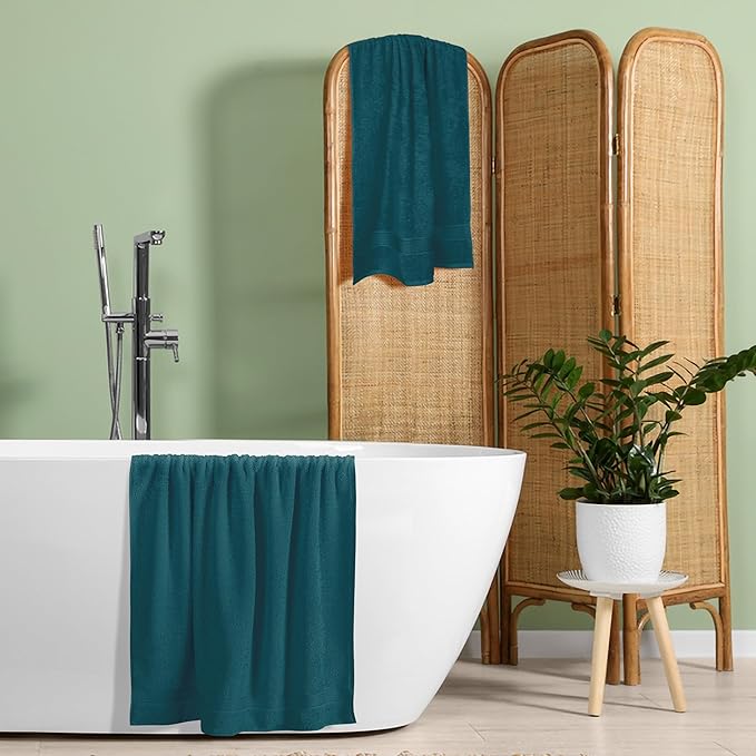 BELZZI Home Ultra Soft 4 Pack Oversized Bath Towel Set 27x54, Cotton Compact Bath Towels, Highly Absorbant Eco-Friendly Quickdry & Lightweight Towel, Ideal for Gym Travel Camp Pool - Teal