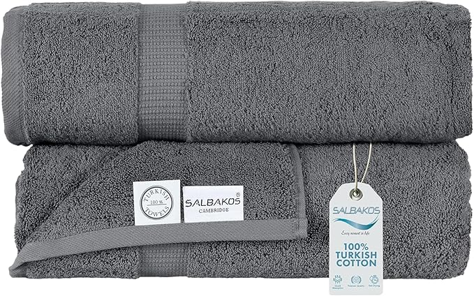 SALBAKOS 100% Turkish Cotton Extra Large Bath Sheet Set of 2 35x70 inch | Heirloom Quality | Hotel & Spa Collection | Soft, Absorbent Oversize Bath Towels | Made in Turkey (Gray, 2 Bath Sheets)