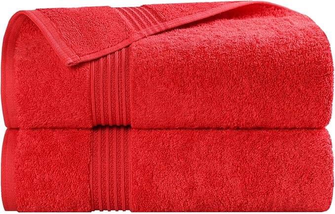 Superior Egyptian Cotton Bath Towel Set, Home Bathroom Towels, Master, Guest Bath, Decor Essentials, Quick Dry, Absorbent, Large Body Towels, Spa, Hotel, Resort, Adult, Kids, Set of 2, Red