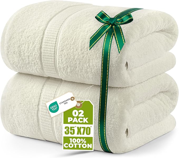 Utopia Towels Luxurious Jumbo Bath Sheet 2 Piece, 600 GSM, 35 by 70 Inches, 100% Ring Spun Cotton, Highly Absorbent and Quick Dry Extra Large Bath Towel, Super SoftTowel, Ivory