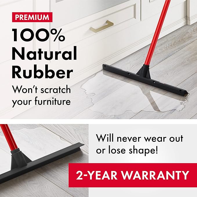 Tyroler Rubber Floor Squeegee Heavy Duty 17", Deck Squeegee Outdoor for Floors with 55" 4 Part Handle, Perfect Outdoor Squeegees for Patio, Tiles, Marble, Garage, Shower, Window