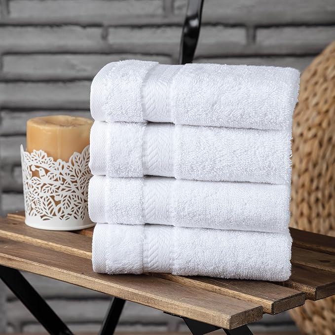TEXTILOM Turkish Hand Towels for Bathroom – Hotel and Spa Quality & Soft & Absorbent & Quick Dry Bathroom Hand Towels – 100% Cotton Turkish Hand Towel Set of 4 (16 x 28 inches) - White