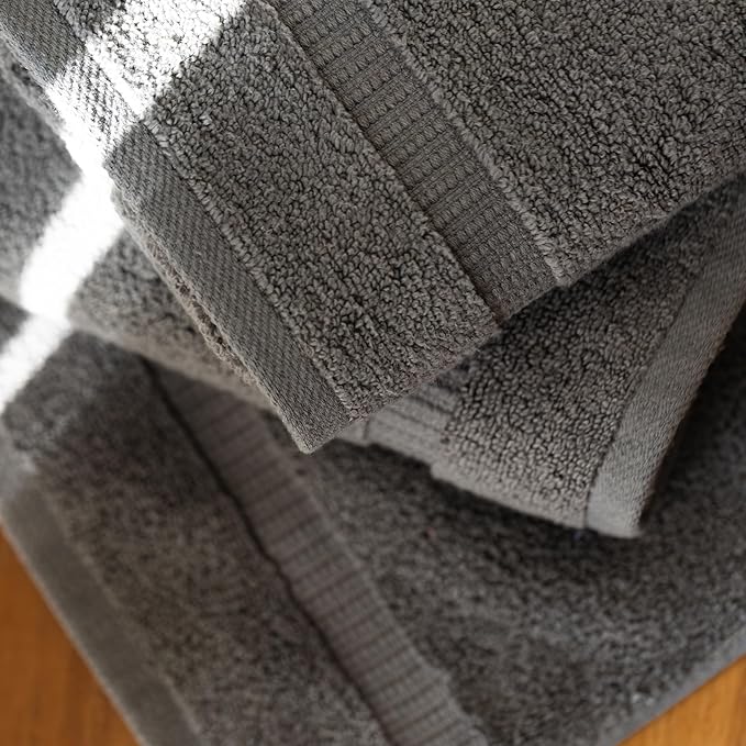 SALBAKOS 100% Turkish Cotton Hand Towel Set of 6 16x30 inch | Heirloom Quality | Hotel & Spa Collection | Ultra Soft, Super Absorbent, Long Lasting Hand Towels | Made in Turkey (Gray, 6 Hand Towels)